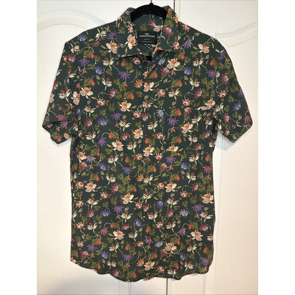 Rodd & Gunn Mens Green Floral Shirt Button Short Sleeve 100% Cotton Woven Italy
